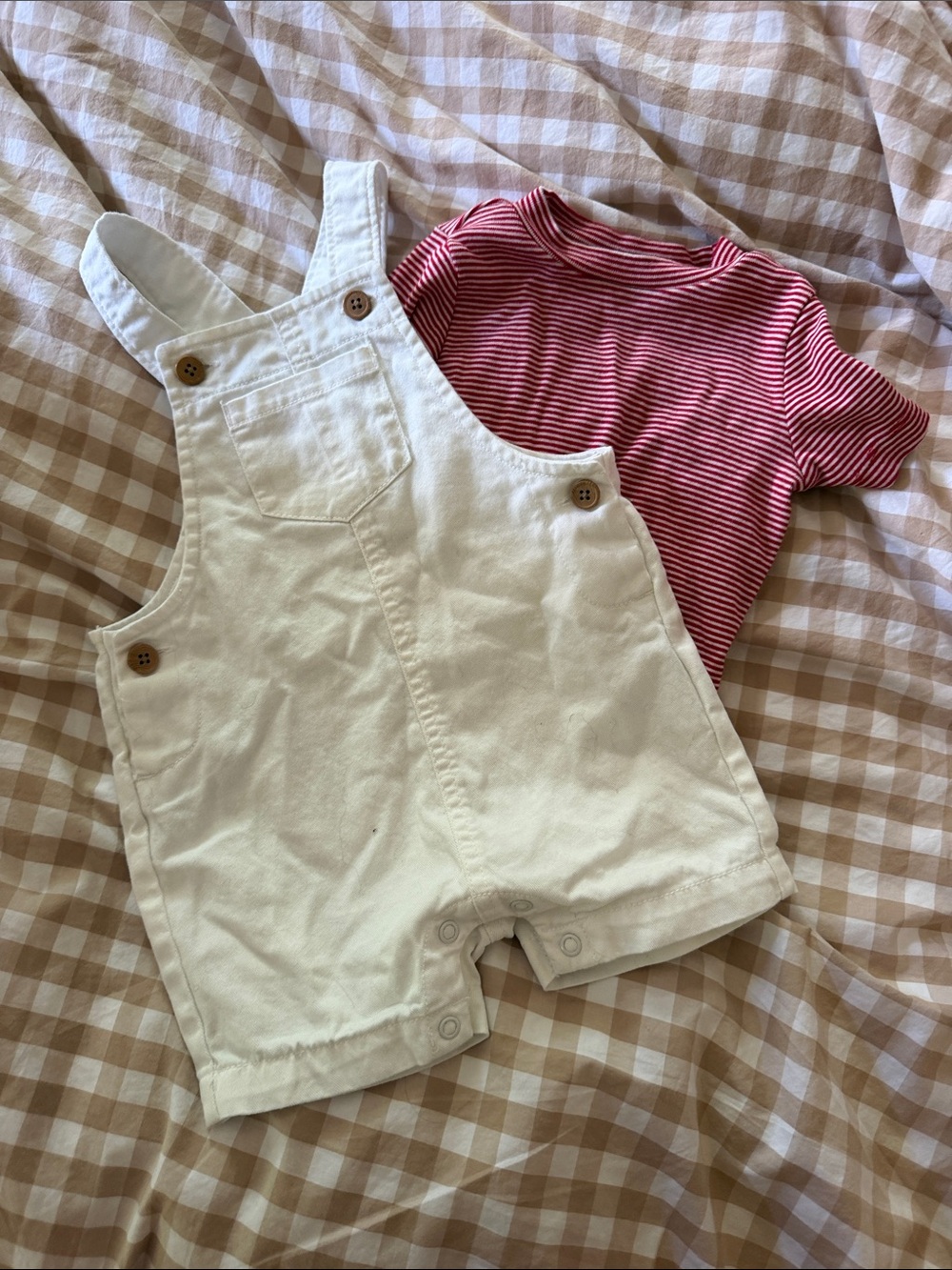 Carter’s White Overalls with Red Striped Tee Size 12 Months